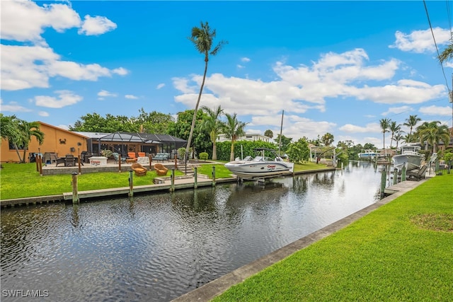 water view featuring a boat dock and boat lift