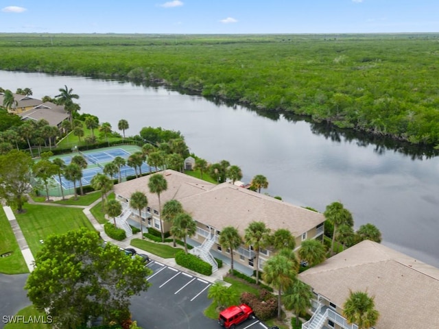 aerial view with a water view