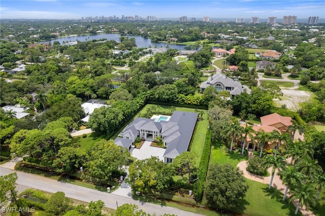 bird's eye view featuring a water view