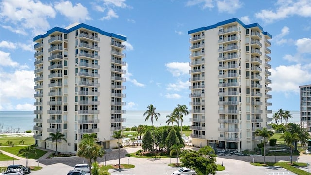 view of building exterior featuring a water view