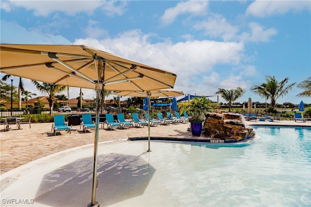 view of swimming pool with a patio