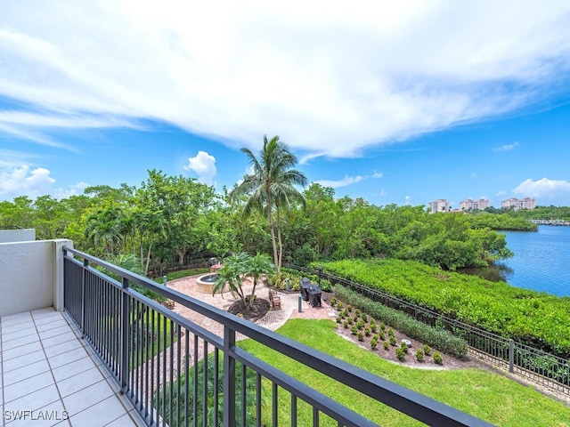 balcony featuring a water view