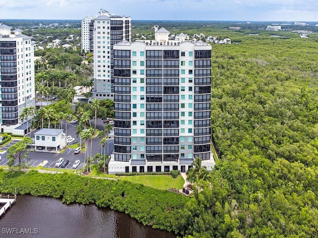 aerial view featuring a water view