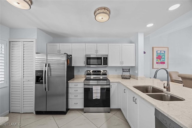 kitchen featuring sink, white cabinets, and stainless steel appliances