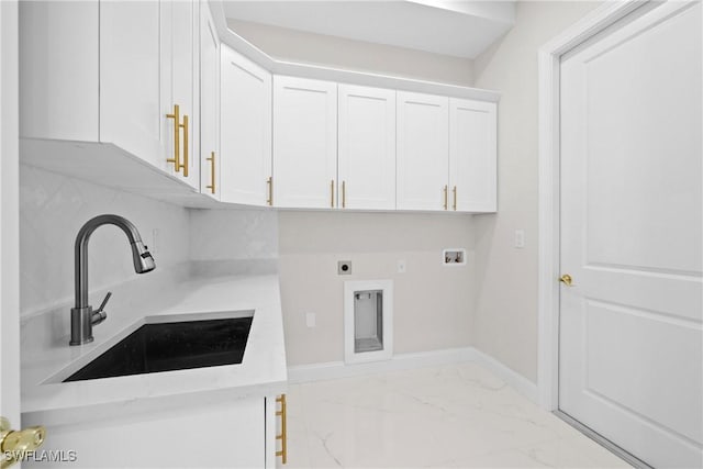 laundry room featuring cabinets, hookup for a washing machine, sink, and electric dryer hookup