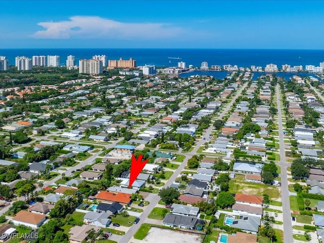 aerial view featuring a water view