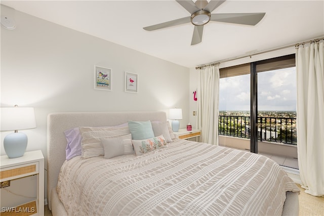 bedroom featuring ceiling fan and access to outside