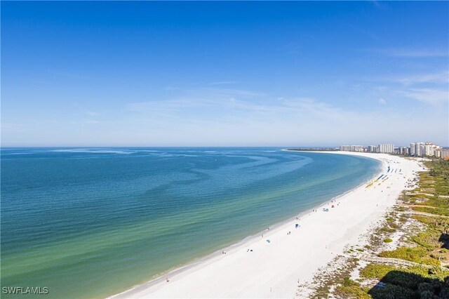 property view of water featuring a beach view