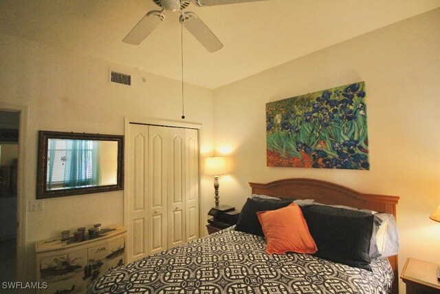 bedroom featuring a closet and ceiling fan