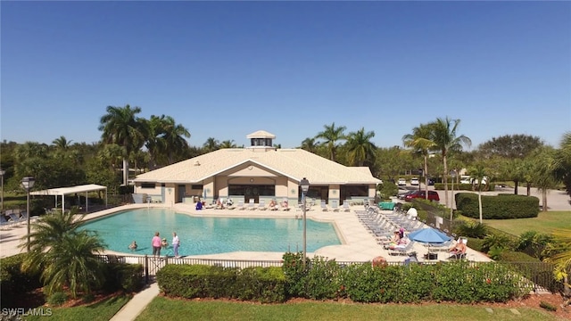 view of swimming pool with a patio area