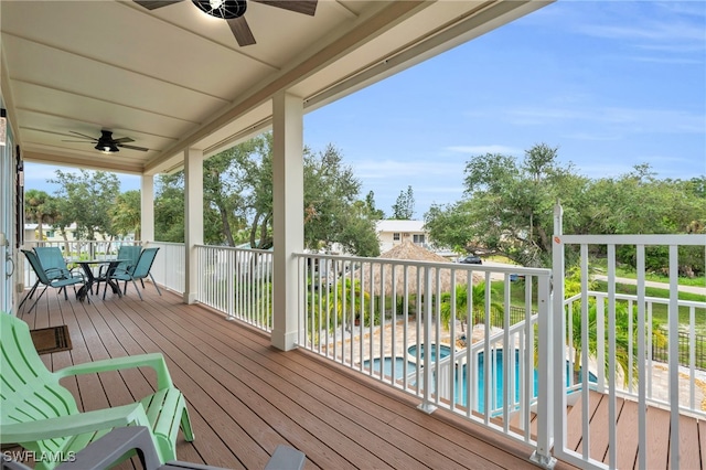 wooden terrace with ceiling fan