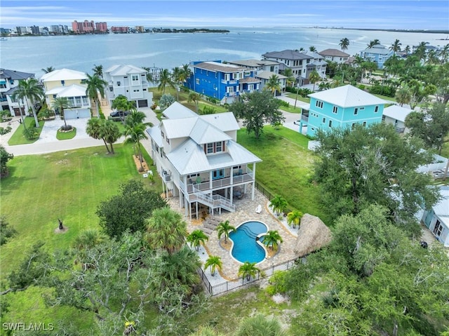 bird's eye view featuring a water view