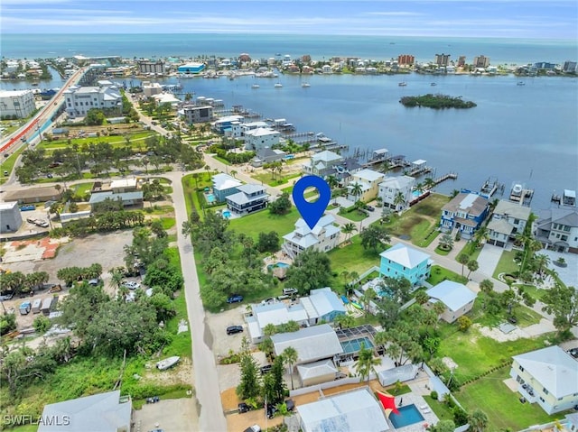 aerial view with a water view