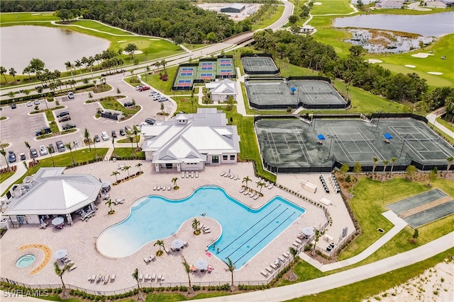 bird's eye view featuring a water view