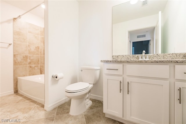 full bathroom featuring tile patterned flooring, toilet, tub / shower combination, and vanity