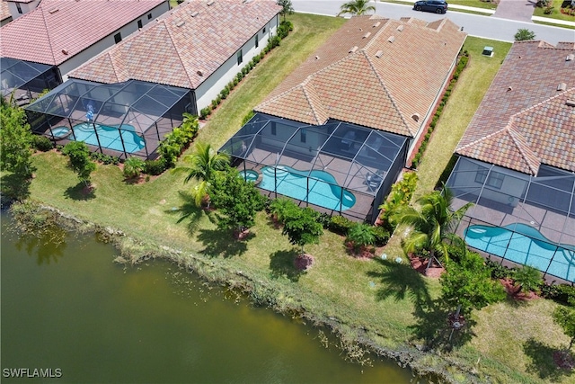 aerial view featuring a water view