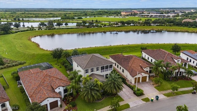 aerial view with a water view