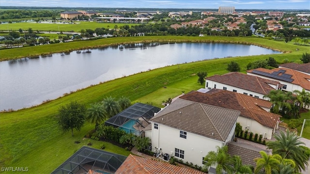 aerial view with a water view