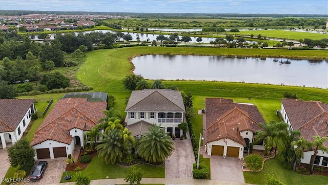 drone / aerial view featuring a water view