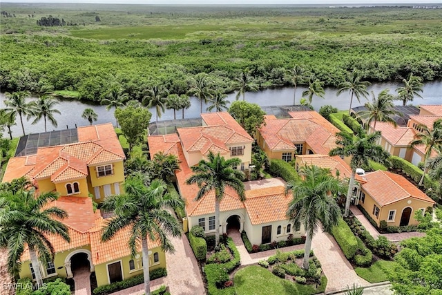 bird's eye view featuring a water view