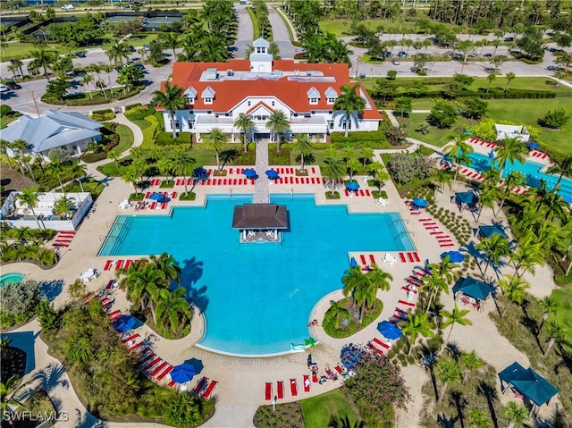 view of swimming pool featuring a patio