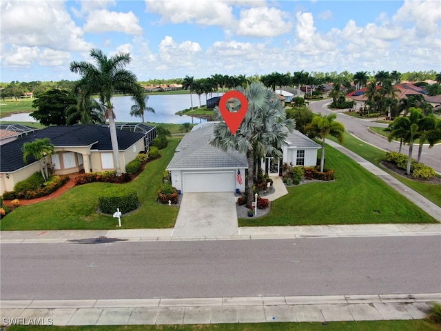 bird's eye view featuring a water view