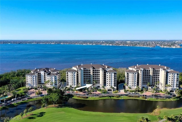 aerial view with a water view