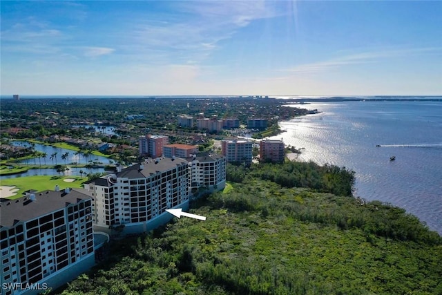 bird's eye view featuring a water view