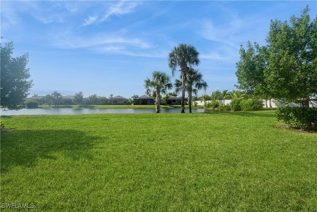 view of yard with a water view