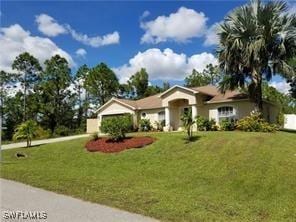 ranch-style home with a front yard