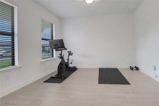 exercise room featuring ceiling fan