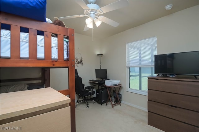 bedroom with carpet and ceiling fan