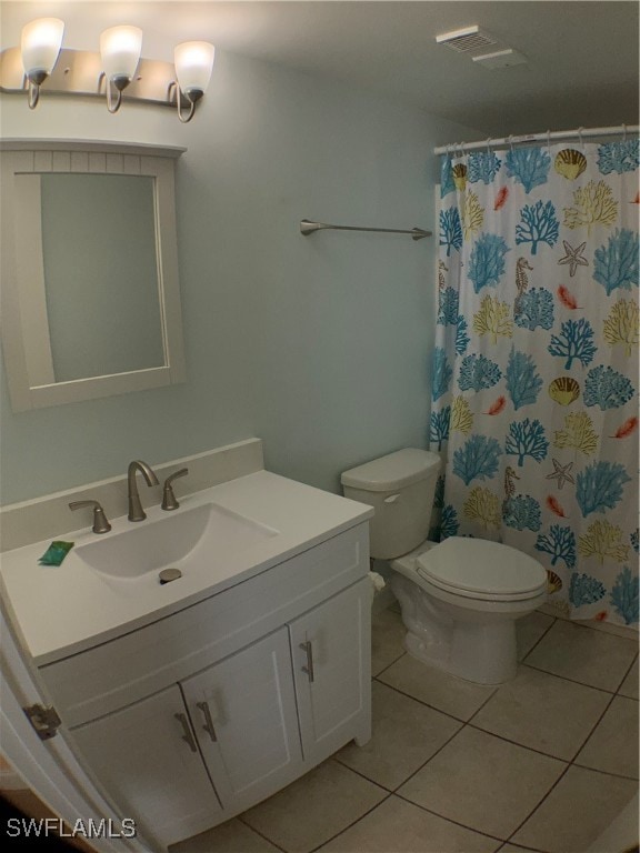 bathroom featuring tile patterned flooring, vanity, and toilet