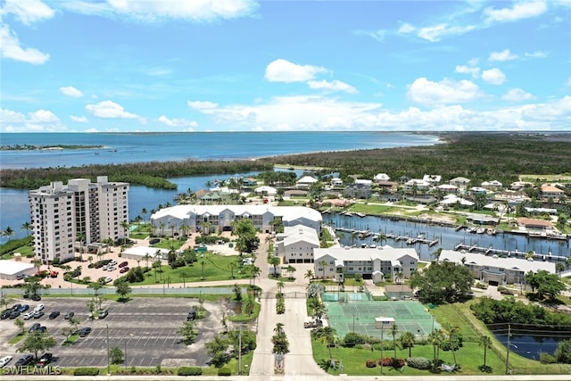 bird's eye view featuring a water view