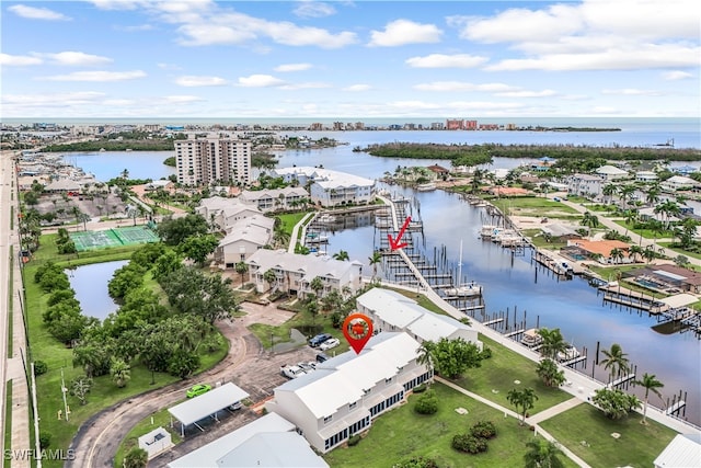 aerial view with a water view