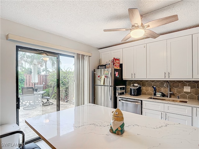 kitchen with appliances with stainless steel finishes, plenty of natural light, sink, and tasteful backsplash