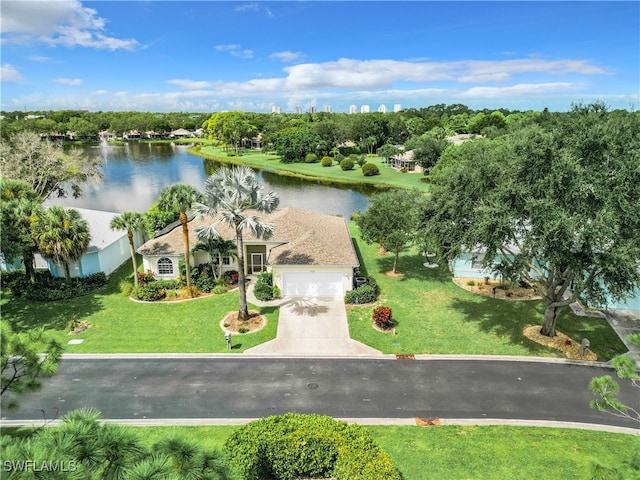 aerial view with a water view