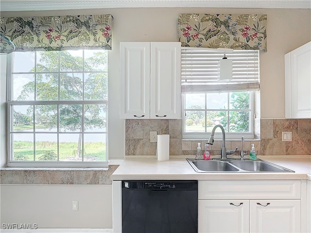 kitchen with dishwasher, a healthy amount of sunlight, sink, and tasteful backsplash