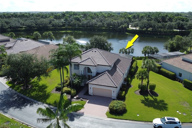 aerial view with a water view