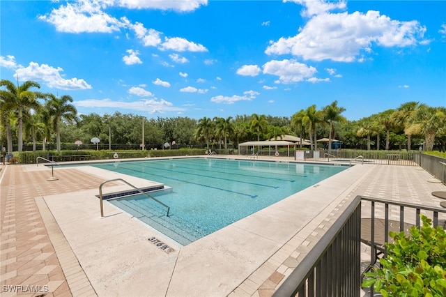 view of swimming pool with a patio