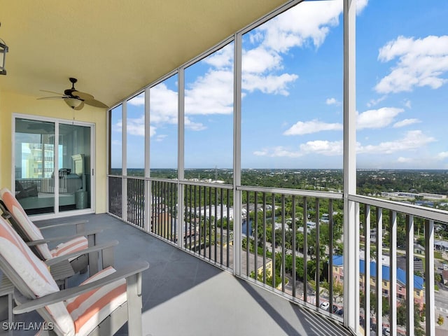 balcony with ceiling fan