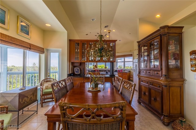 dining space with light tile patterned floors