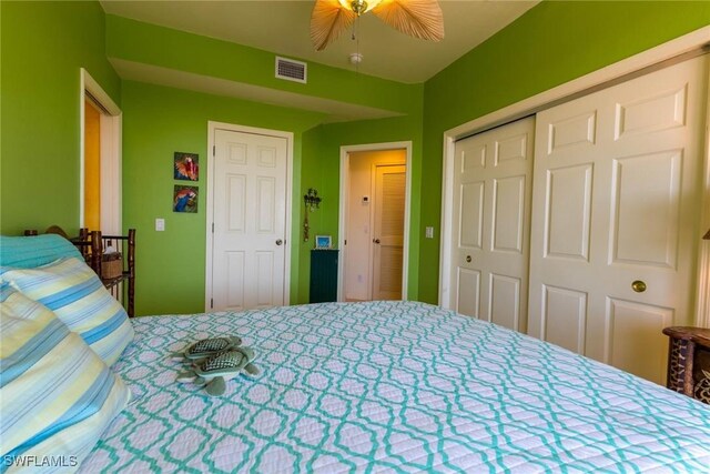 bedroom featuring a closet and ceiling fan