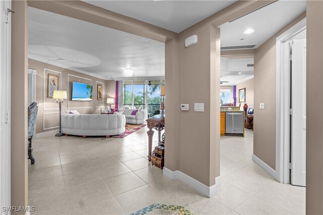 hallway with light tile patterned flooring