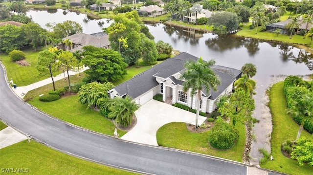 drone / aerial view featuring a water view