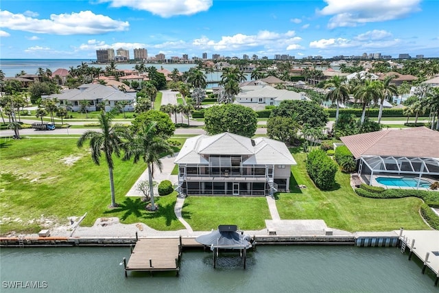 aerial view with a water view