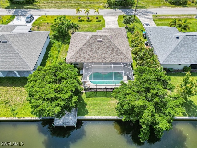 aerial view with a water view