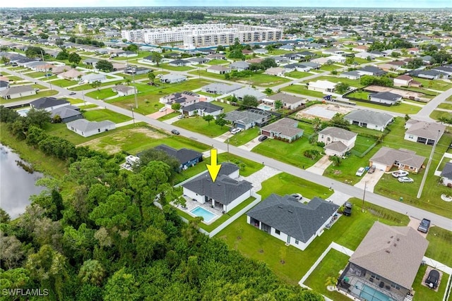 aerial view with a water view