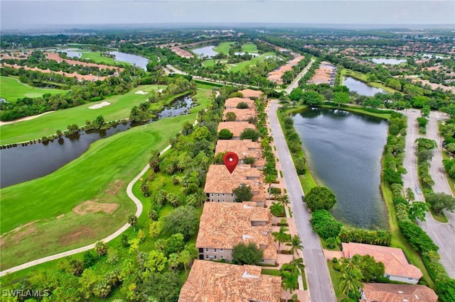 aerial view with a water view