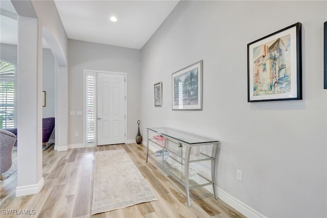 foyer entrance featuring light wood-type flooring